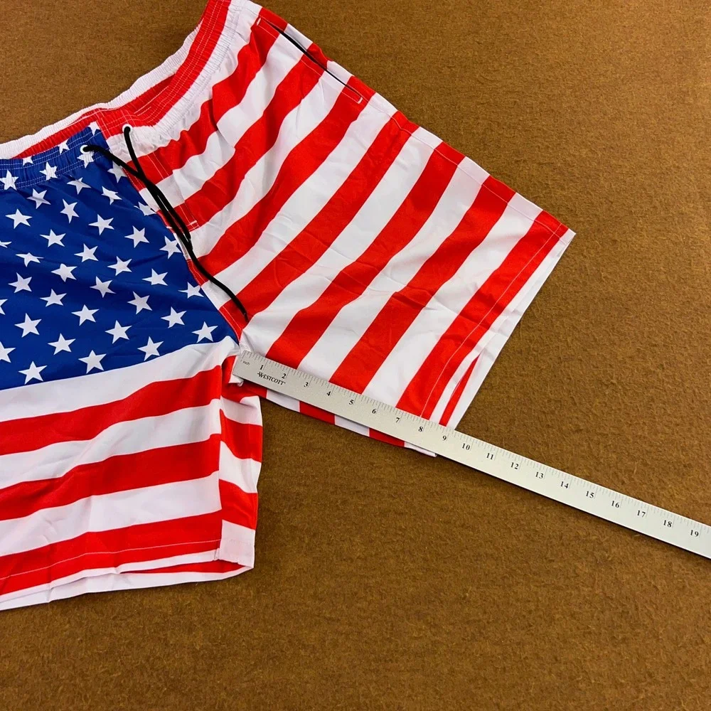 SILKWORLD Mens XXL Red White Blue USA Flag Stars Stripes Swim Trunks New